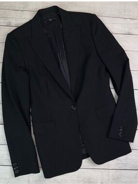 BOSS Hugo Boss Women's Black Classic Wool One Button Blazer Suit Jacket Size 6